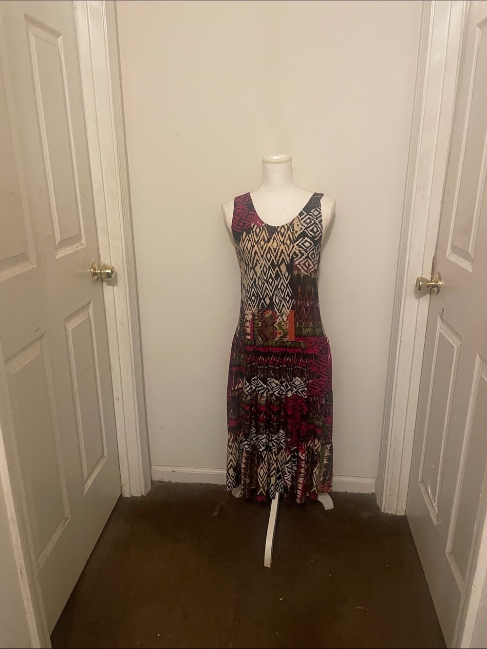 Julian Taylor Multicolor Geometric & Tribal Maxi Dress in Pink, Black, Cream